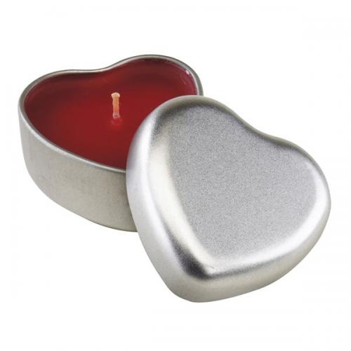Kaars in metalen hartvormige houder rood/zilver
