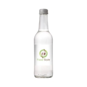 Glazen fles met 330 ml bronwater transparant