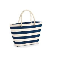 Canvas strandtas met streepdessin naturel/navy,one size