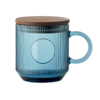 Glazen mok ribbels 300 ml Vitrio mug transparant blauw