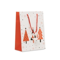 Papieren geschenkzakje kerstbomen medium wit
