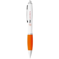 Witte Nash balpen gekleurde grip wit/oranje