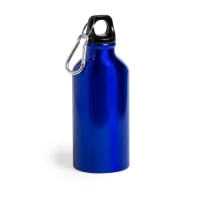 Aluminium bidon met karabijnhaak blauw
