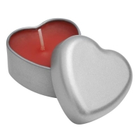 Kaars in metalen hartvormige houder rood/zilver