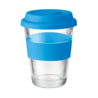 Glazen drinkbeker to-go blauw