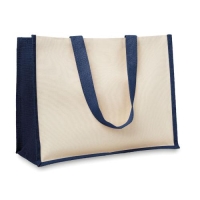 Shopper van jute en canvas blauw