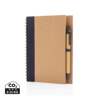 Kraft spiraal notitieboekje met pen blauw