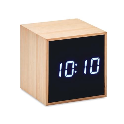 Bamboe klok vierkant met LED Mara clock hout