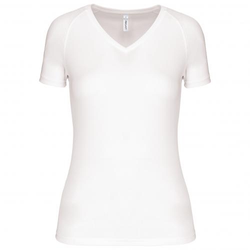 Dames sport-T-shirt V-hals wit,l