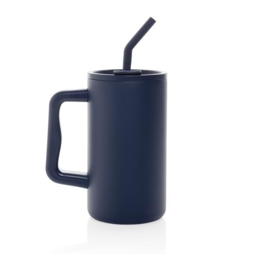 RVS beker met rietje Cube 800 ml donkerblauw