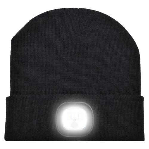 Gebreide muts met ledlamp zwart