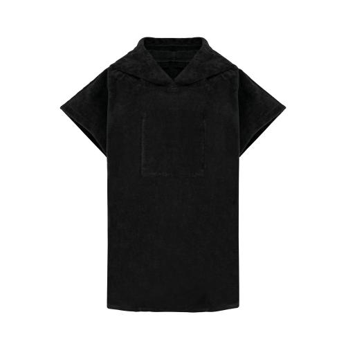 Badstof kinderponcho met capuchon zwart,6-10