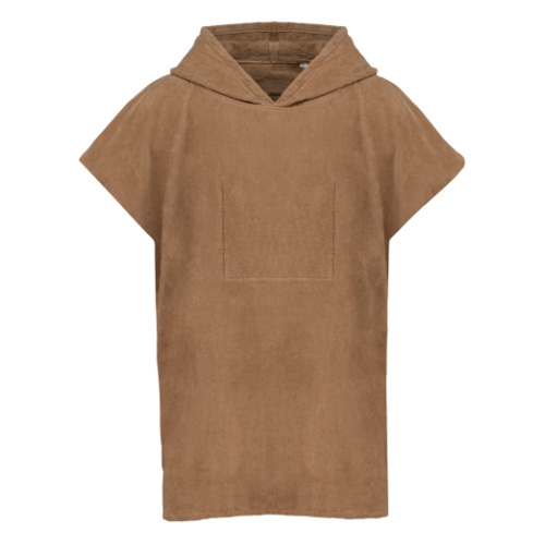 Badstof kinderponcho met capuchon camel,10-14