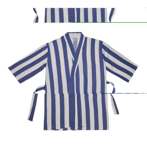 Katoenen hamam badjas L-XL blauw/wit