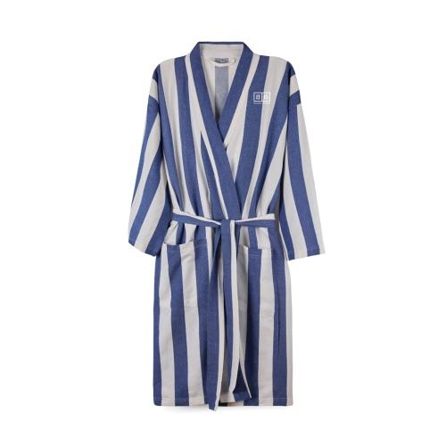 Katoenen hamam badjas L-XL blauw/wit