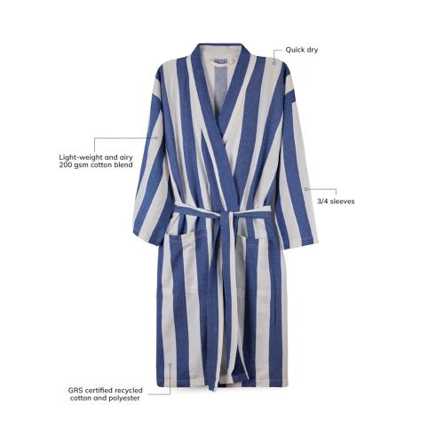 Katoenen hamam badjas L-XL blauw/wit