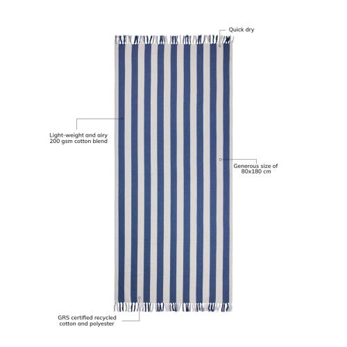 VINGA Ornos GRS katoenen hamamdoek blauw/wit