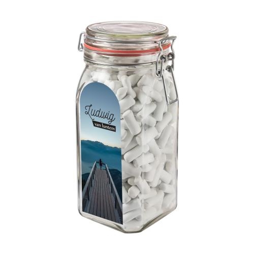 Weckpot 1,5L met snoep schoolkrijt