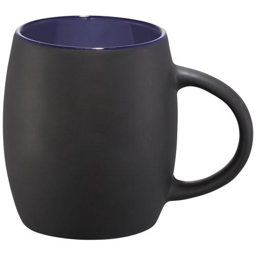 Mok van keramiek met houten deksel tevens onderzetter zwart/blauw