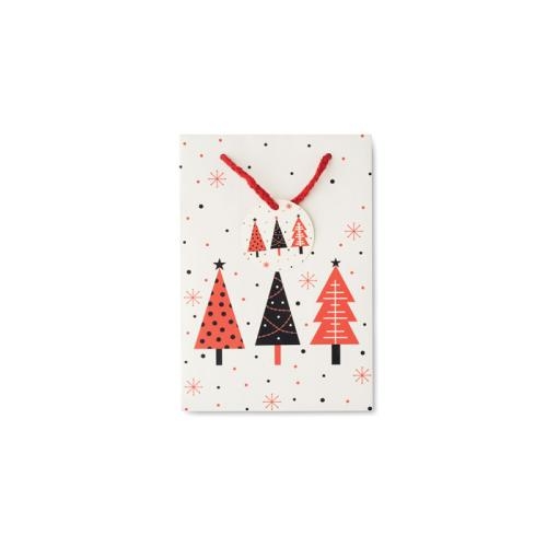 Papieren kerstzakje kerstbomen small wit