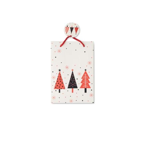 Papieren kerstzakje kerstbomen small wit