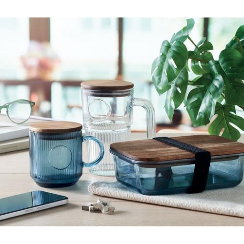 Glazen mok ribbels 300 ml Vitrio mug transparant blauw