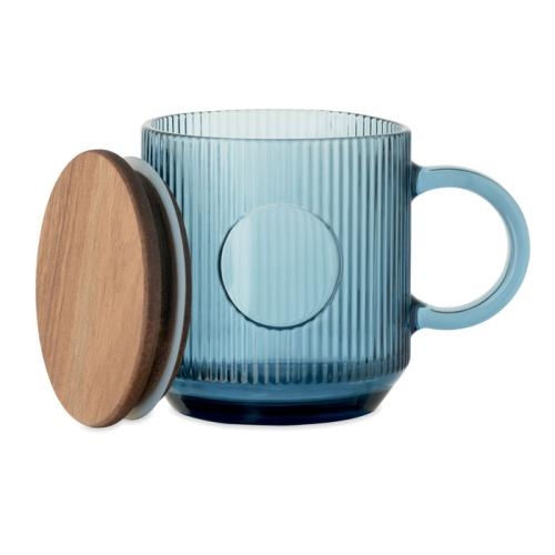 Glazen mok ribbels 300 ml Vitrio mug transparant blauw