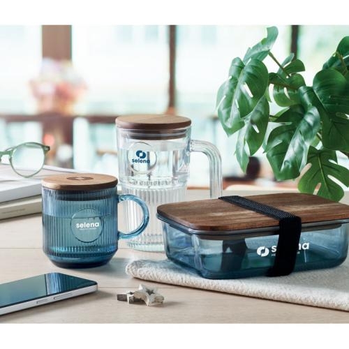 Glazen mok ribbels 300 ml Vitrio mug transparant blauw