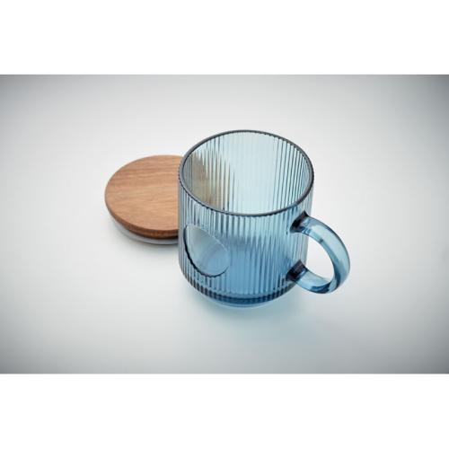 Glazen mok ribbels 300 ml Vitrio mug transparant blauw