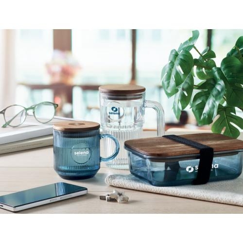 Glazen mok ribbels 300 ml Vitrio mug transparant blauw