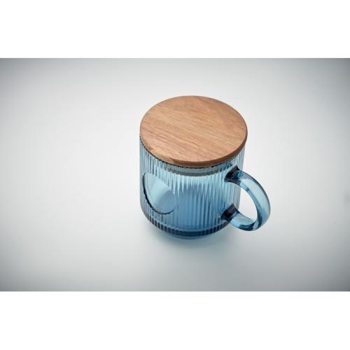 Glazen mok ribbels 300 ml Vitrio mug transparant blauw