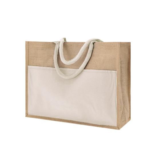 Jute tas met katoenen voorvak zwart