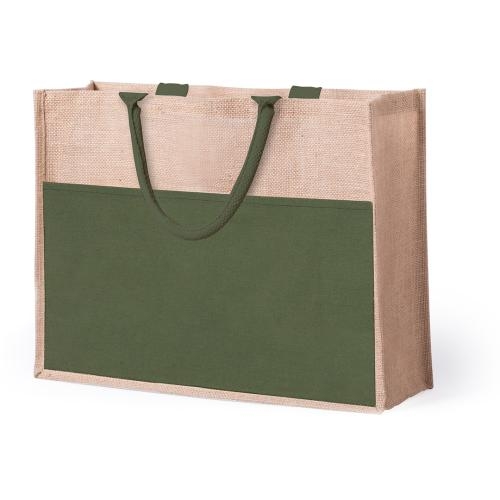 Jute tas met katoenen voorvak groen