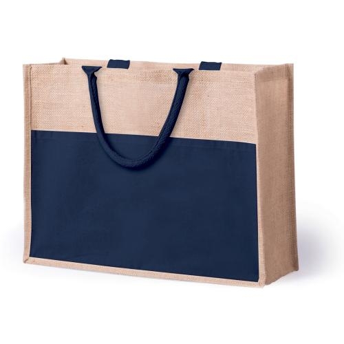 Jute tas met katoenen voorvak marineblauw