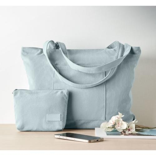 Grote corduroy boodschappentas Cordy-G babyblauw