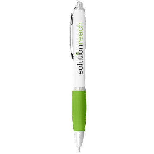 Witte Nash balpen gekleurde grip wit/limegroen