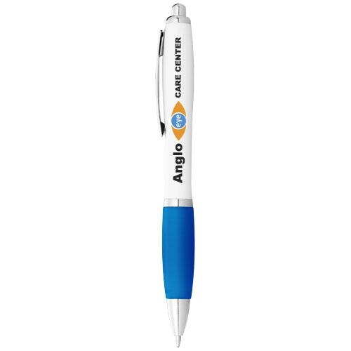 Witte Nash balpen gekleurde grip wit/aqua