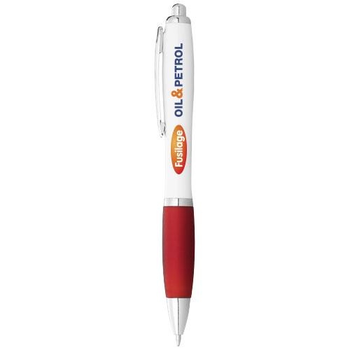 Witte Nash balpen gekleurde grip wit/rood
