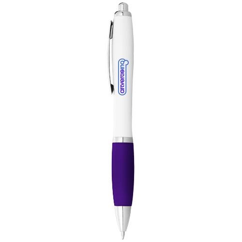 Witte Nash balpen gekleurde grip wit/paars