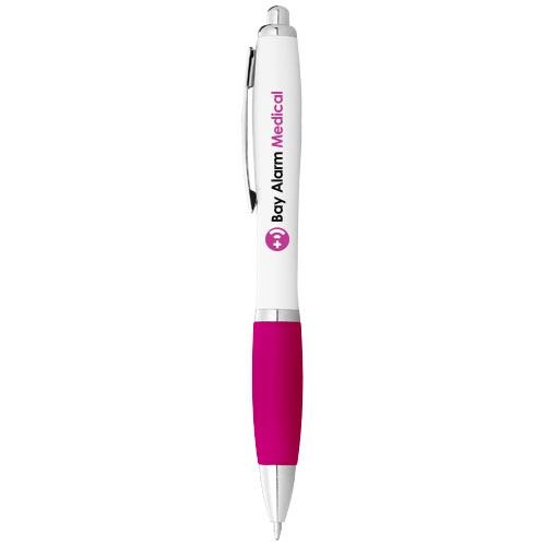 Witte Nash balpen gekleurde grip wit/roze