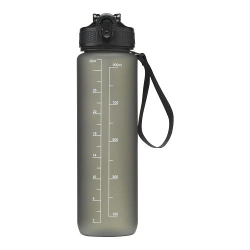 Waterfles 1L gerecycled rPET AquaSport zwart