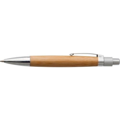 Houten balpen met metalen clip bruin