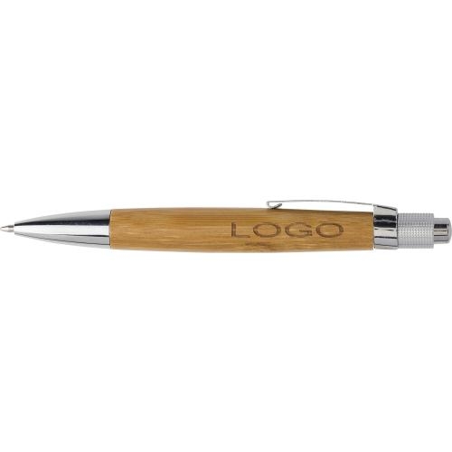 Houten balpen met metalen clip bruin