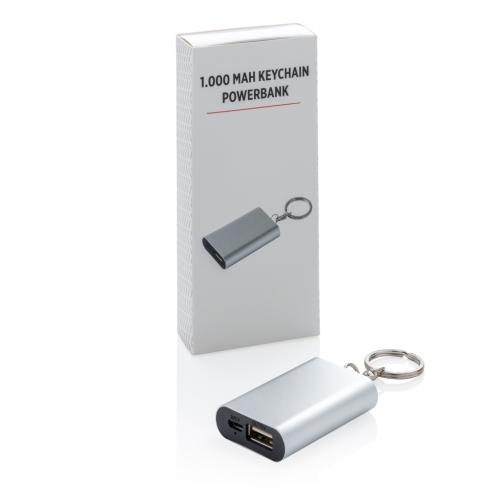 Sleutelhanger met powerbank 1.000 mAh zilver