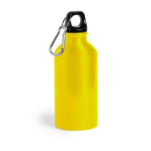 Aluminium bidon met karabijnhaak geel