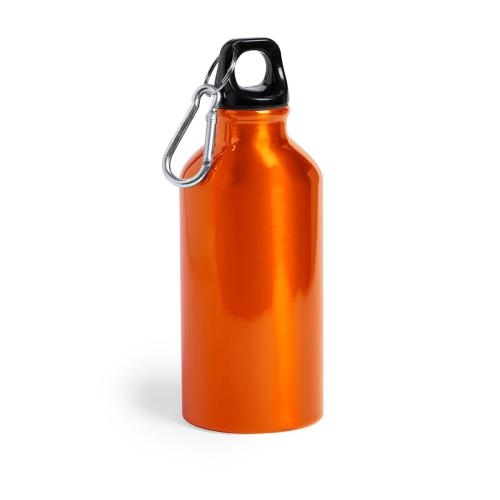 Aluminium bidon met karabijnhaak oranje