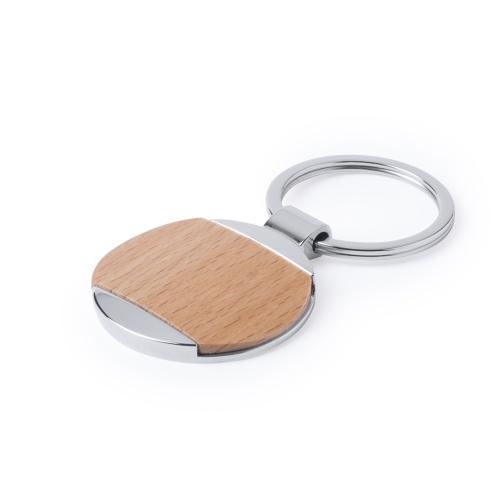 Metalen sleutelhanger met hout hout rechthoekig