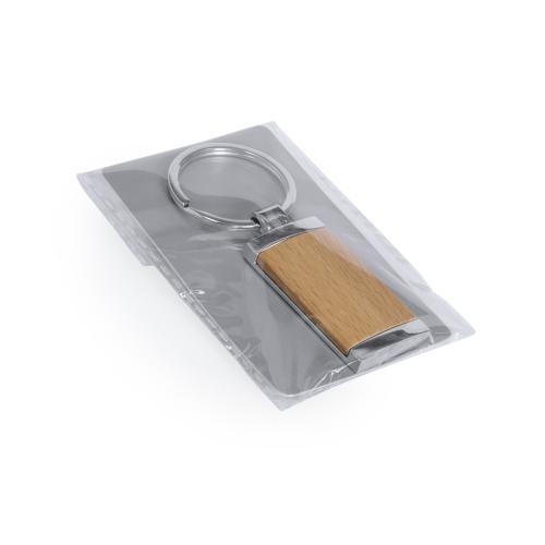 Metalen sleutelhanger met hout hout rechthoekig