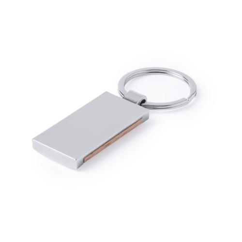 Metalen sleutelhanger met hout hout rechthoekig