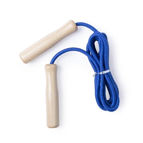 Springtouw houten handvat blauw
